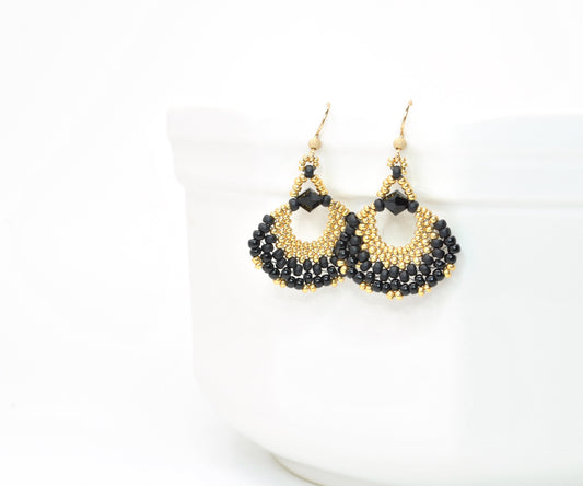 gold and black fan earrings