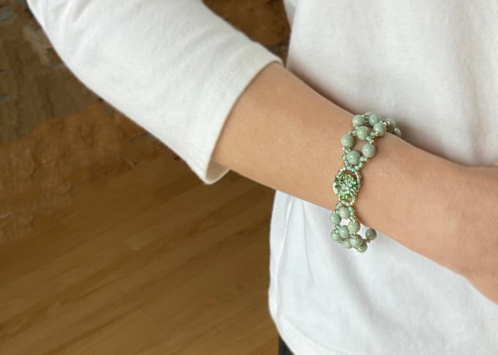 seafoam green dyed fossil beaded bracelet . pastel green bracelet . gemstone bracelet . gemstone jewelry . mint green . pastel accessory