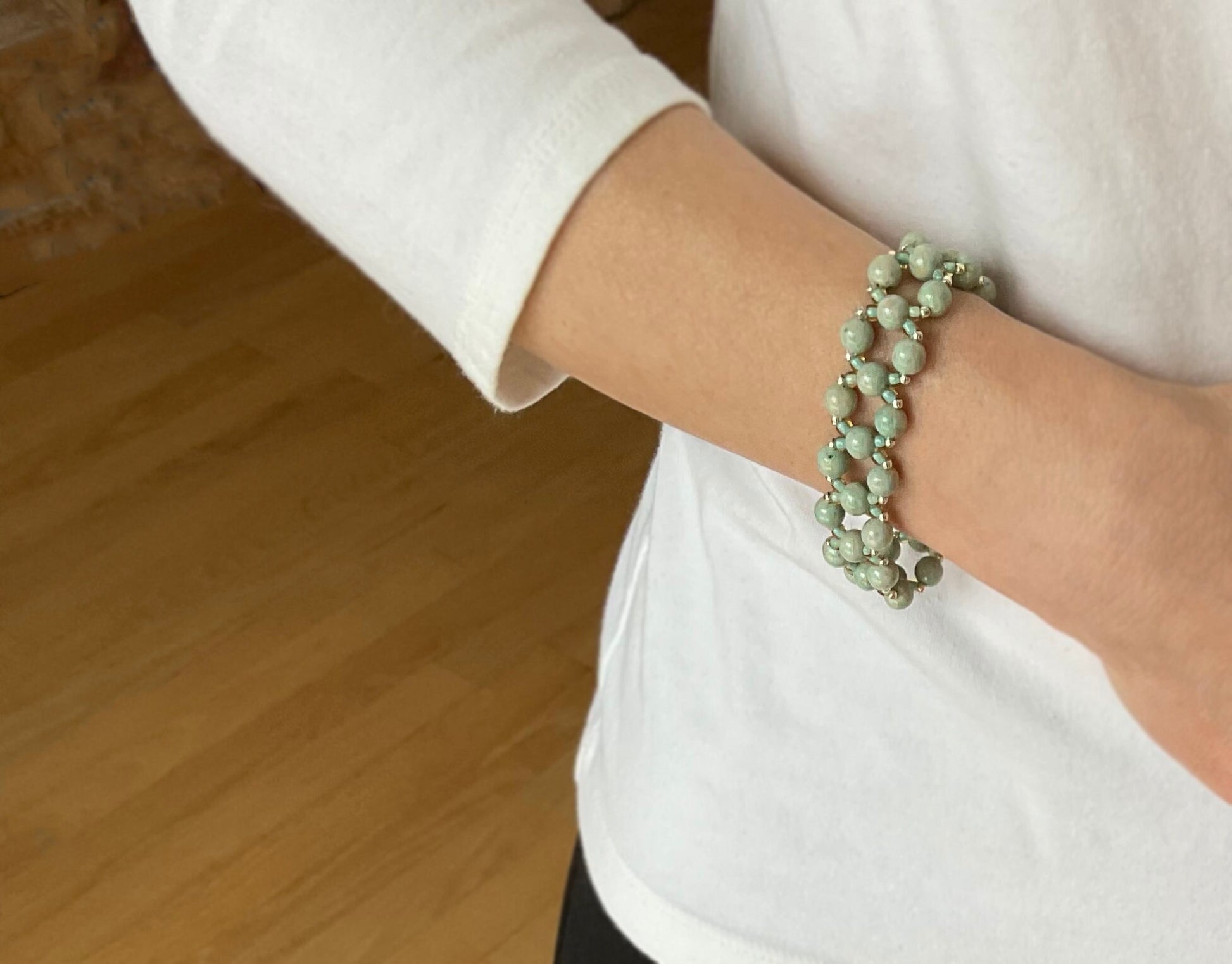 seafoam green dyed fossil beaded bracelet . pastel green bracelet . gemstone bracelet . gemstone jewelry . mint green . pastel accessory