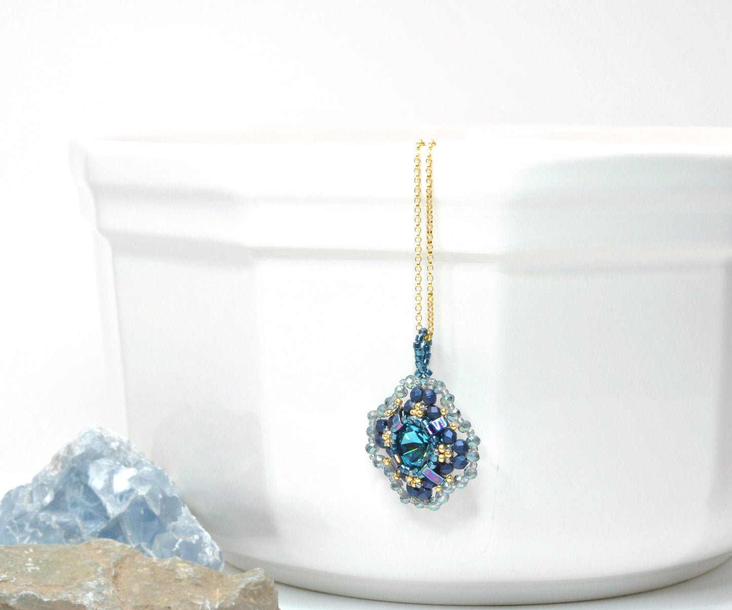 indicolite teal cushion cut swarovski crystal pendant . #035