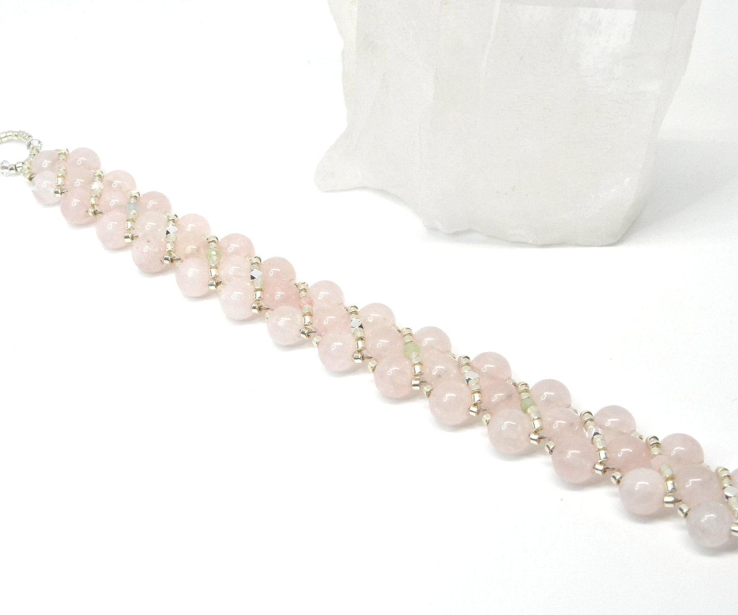 rose quartz & beryl/morganite bracelet . pastel color bracelet . light pink bracelet .