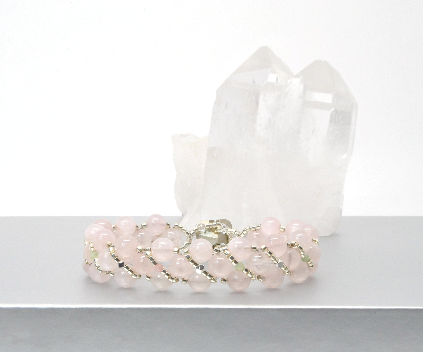 rose quartz & beryl/morganite bracelet . pastel color bracelet . light pink bracelet .