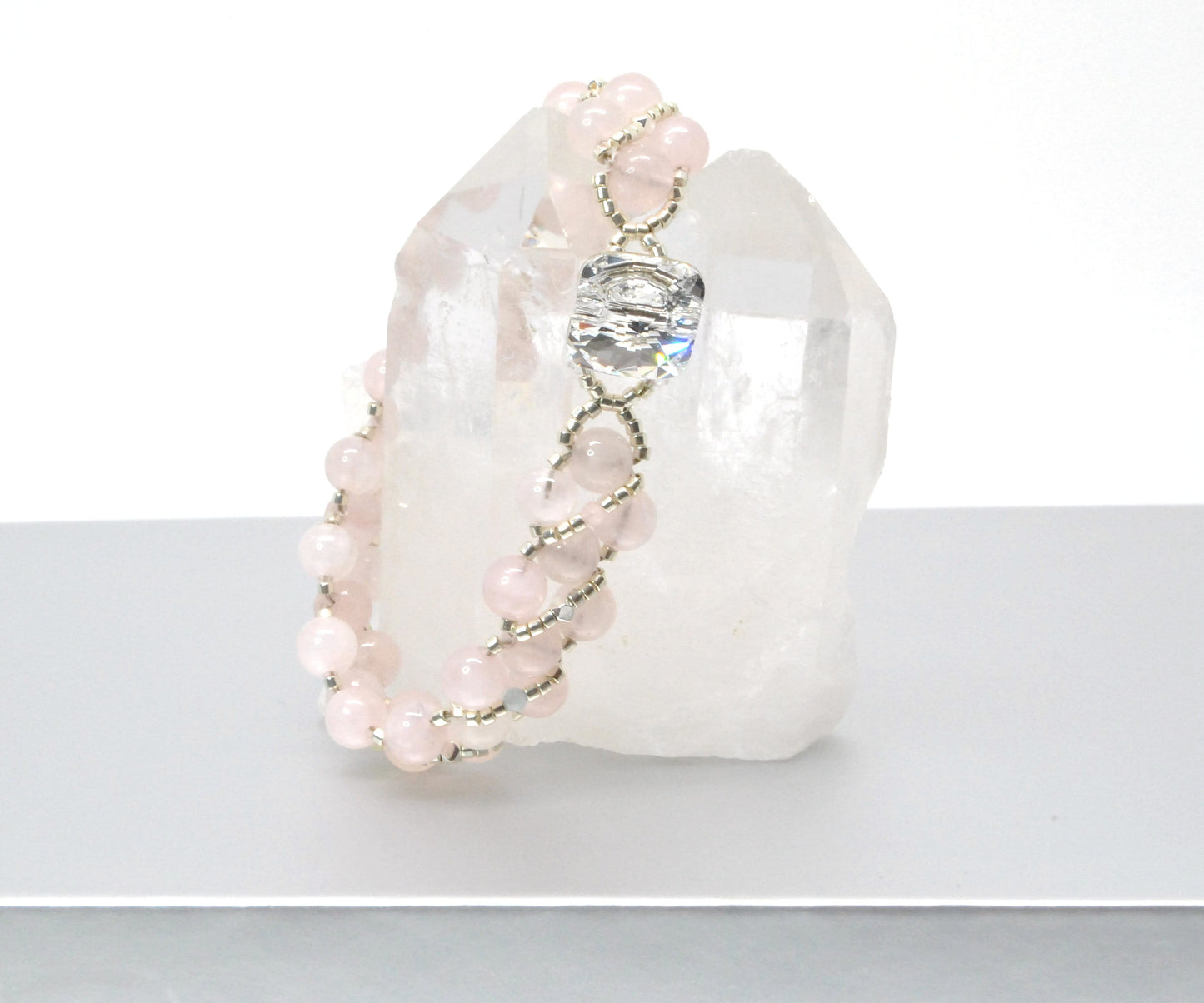 rose quartz & beryl/morganite bracelet . pastel color bracelet . light pink bracelet .