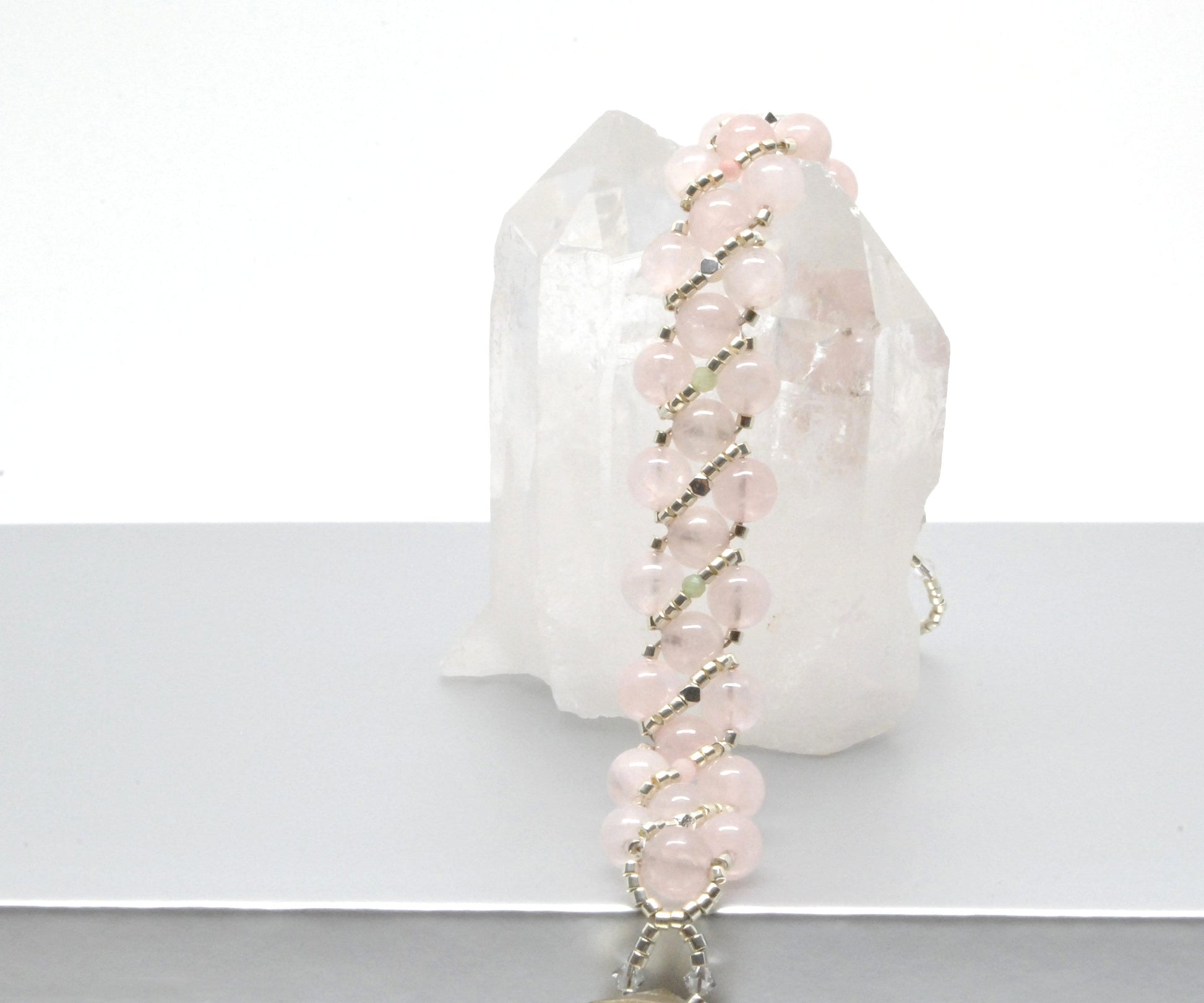 rose quartz & beryl/morganite bracelet . pastel color bracelet . light pink bracelet .