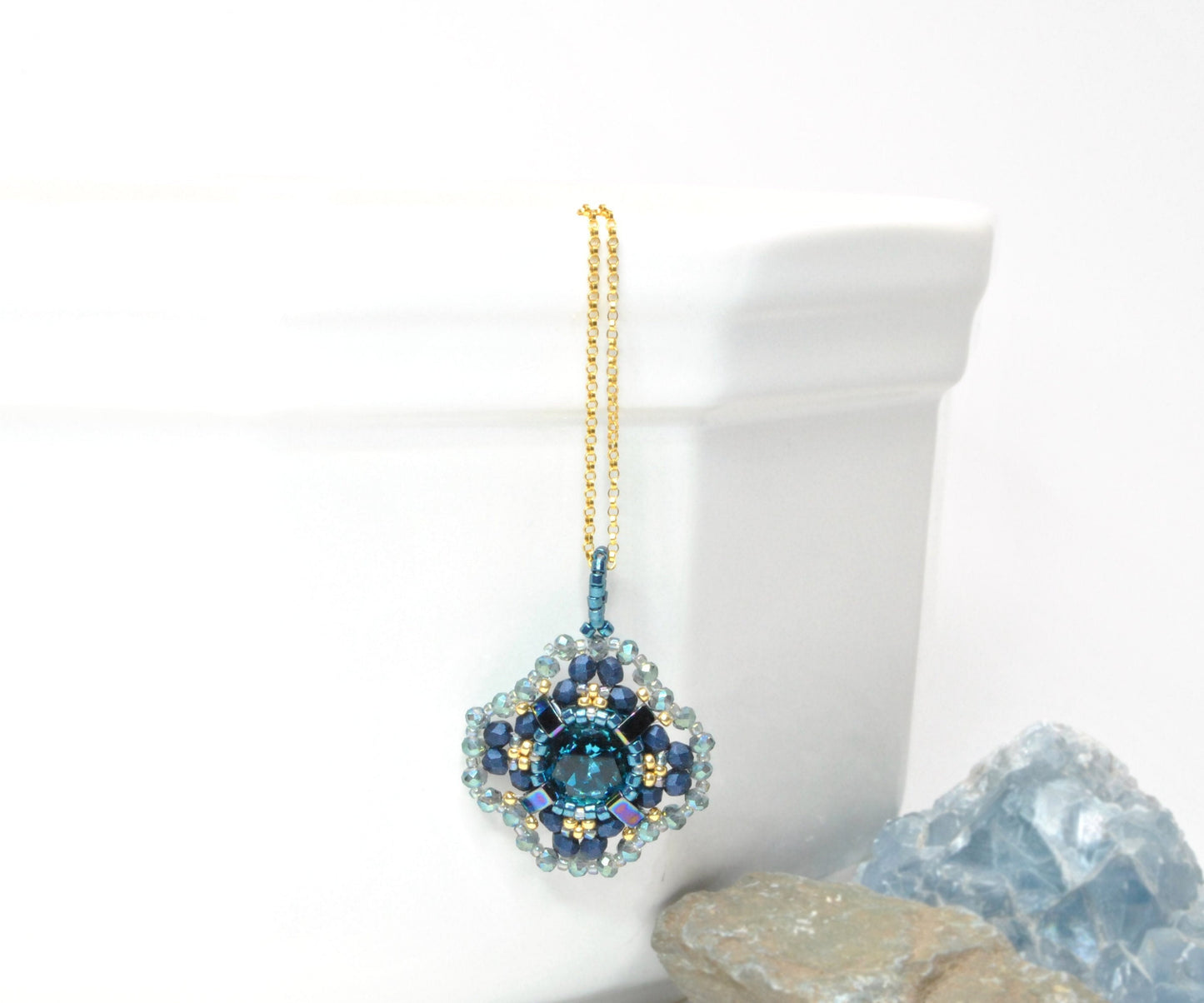 indicolite teal cushion cut swarovski crystal pendant . #035