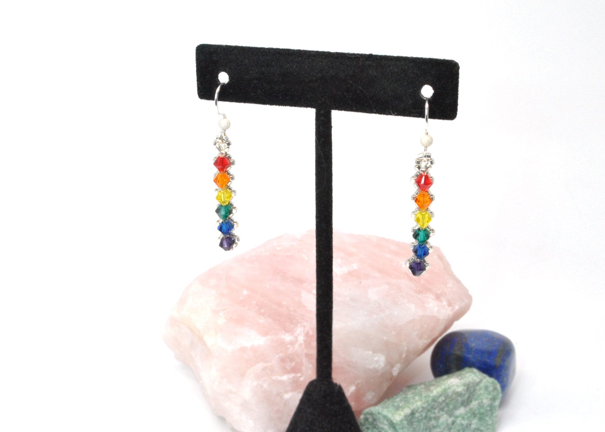 rainbow swarovski crystal dangle earrings . minimalist earrings . nickel free jewelry . rainbow pride earrings . crystal pride earrings .