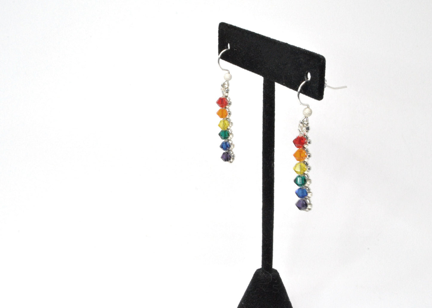 rainbow swarovski crystal dangle earrings . minimalist earrings . nickel free jewelry . rainbow pride earrings . crystal pride earrings .